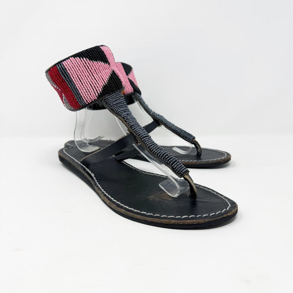 Laidback London Brown Leather Gladiator Sandals w Beading Women's Sz EU 40/US 9